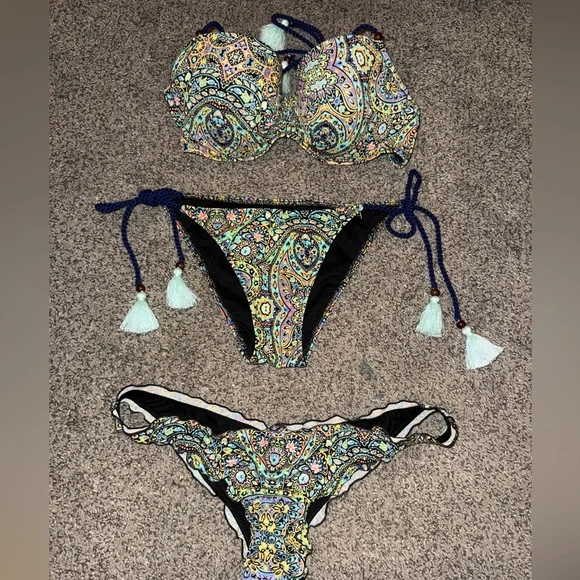 VS multi bikini bundle underwire halter crisscross 32d & Scheeky bottoms,1 ties - Picture 7 of 16